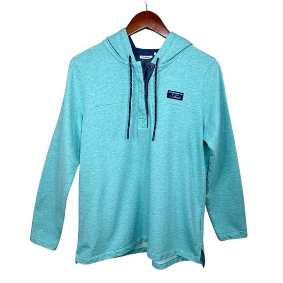 L.L Bean Hoodie Women's MP Mint Rugby Popover Sweatshirt Boating Nautical Beach - Picture 2 of 14